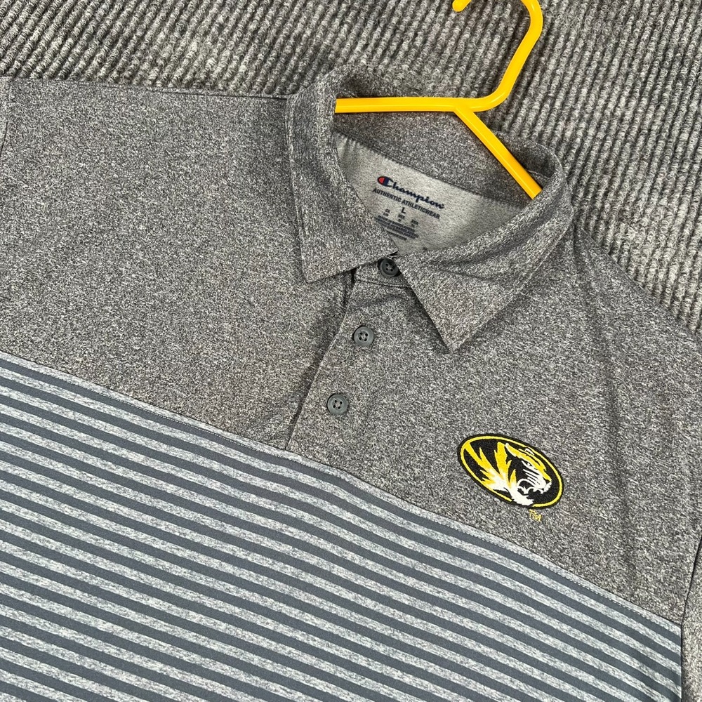 Missouri Tigers Mizzou Polo Shirt Mens Large Gray Striped Short Sleeve NCAA SEC